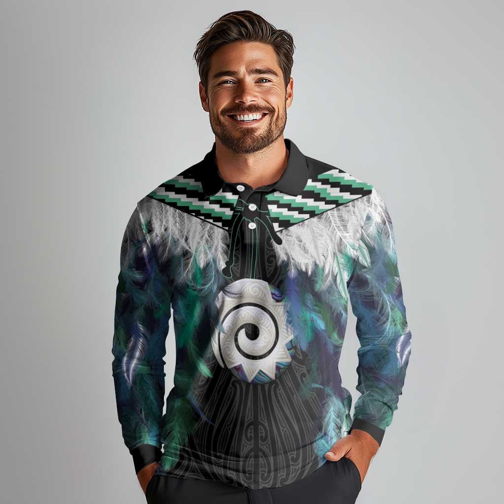 Aotearoa Korowai Motif Long Sleeve Polo Shirt Maori Koru Poutama LT14 - Polynesian Pride
