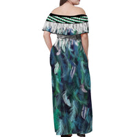 Aotearoa Korowai Motif Off Shoulder Maxi Dress Maori Koru Poutama