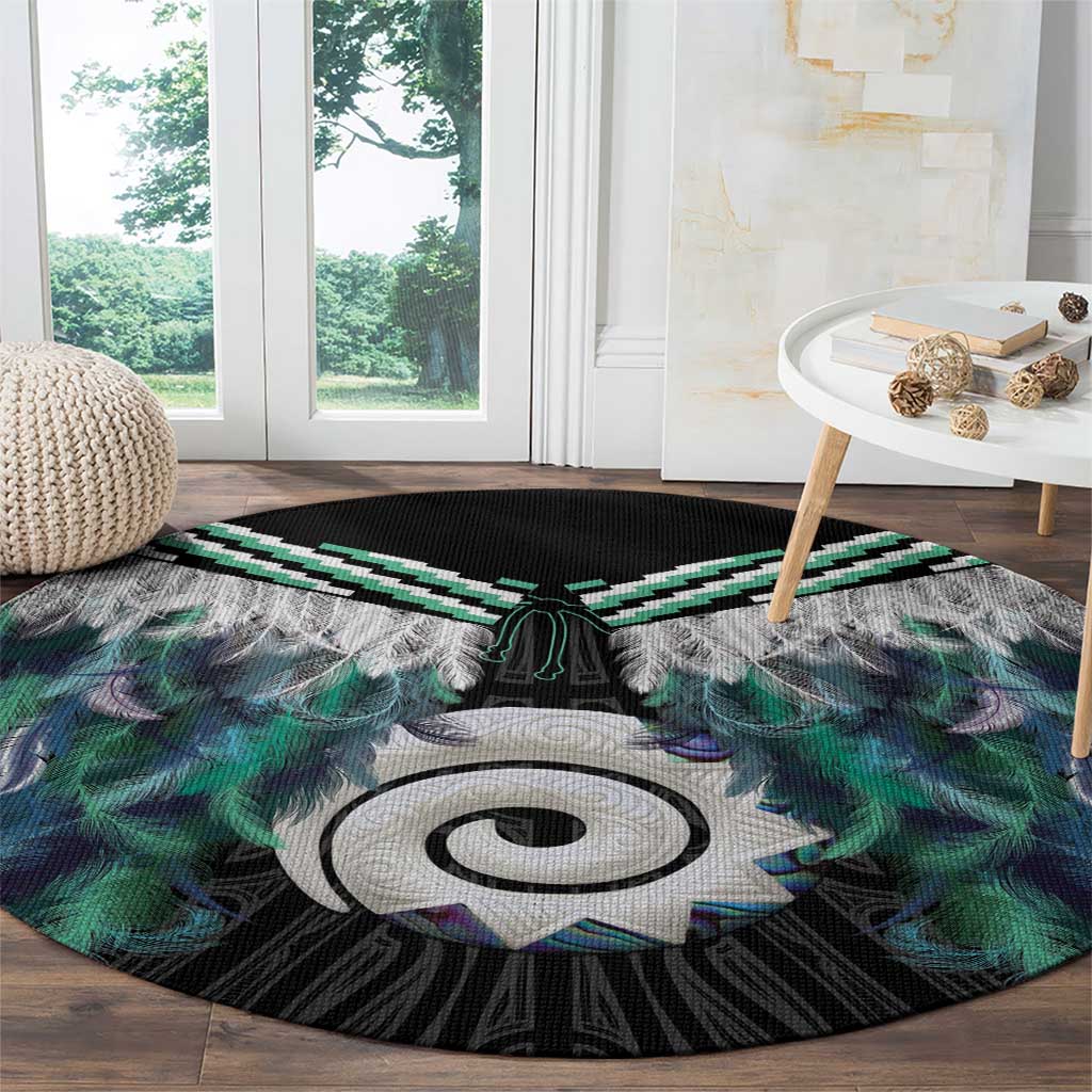 Aotearoa Korowai Motif Round Carpet Maori Koru Poutama LT14 - Polynesian Pride
