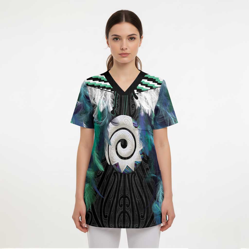Aotearoa Korowai Motif Scrub Top Maori Koru Poutama - Polynesian Pride