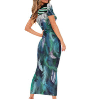 Aotearoa Korowai Motif Short Sleeve Bodycon Dress Maori Koru Poutama