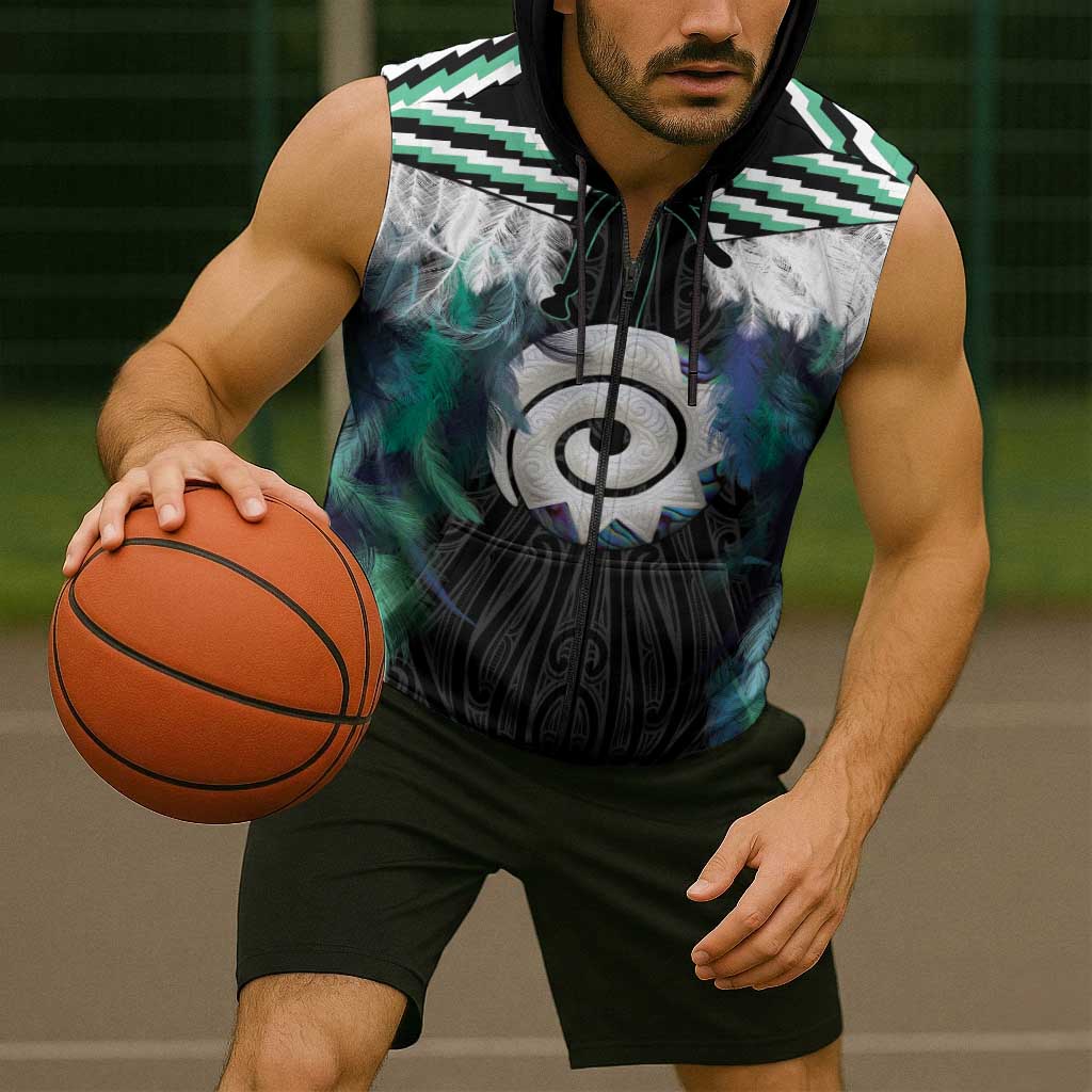 Aotearoa Korowai Motif Sleeveless Zip Hoodie Maori Koru Poutama LT14