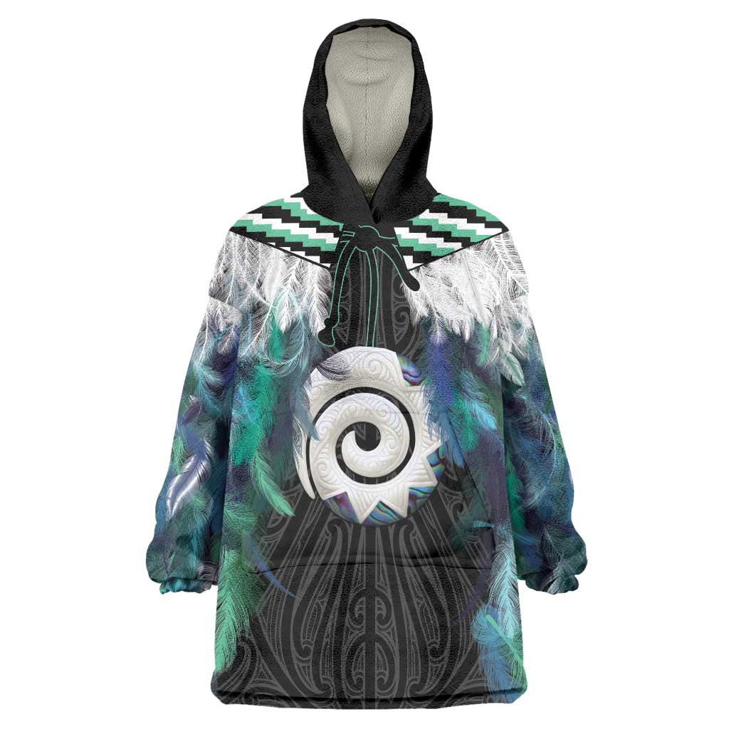 Aotearoa Korowai Motif Wearable Blanket Hoodie Maori Koru Poutama LT14 One Size Turquoise - Polynesian Pride