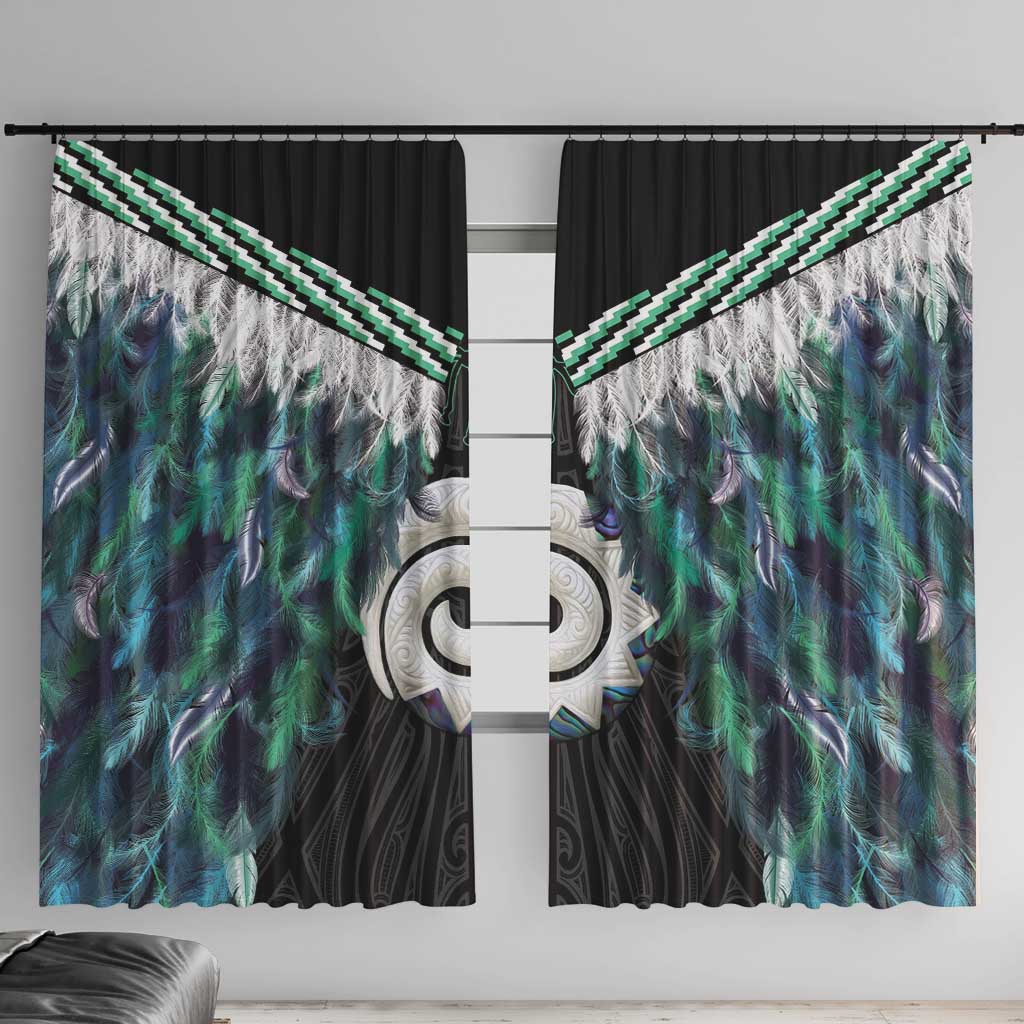 Aotearoa Korowai Motif Window Curtain Maori Koru Poutama LT14 With Hooks Turquoise - Polynesian Pride
