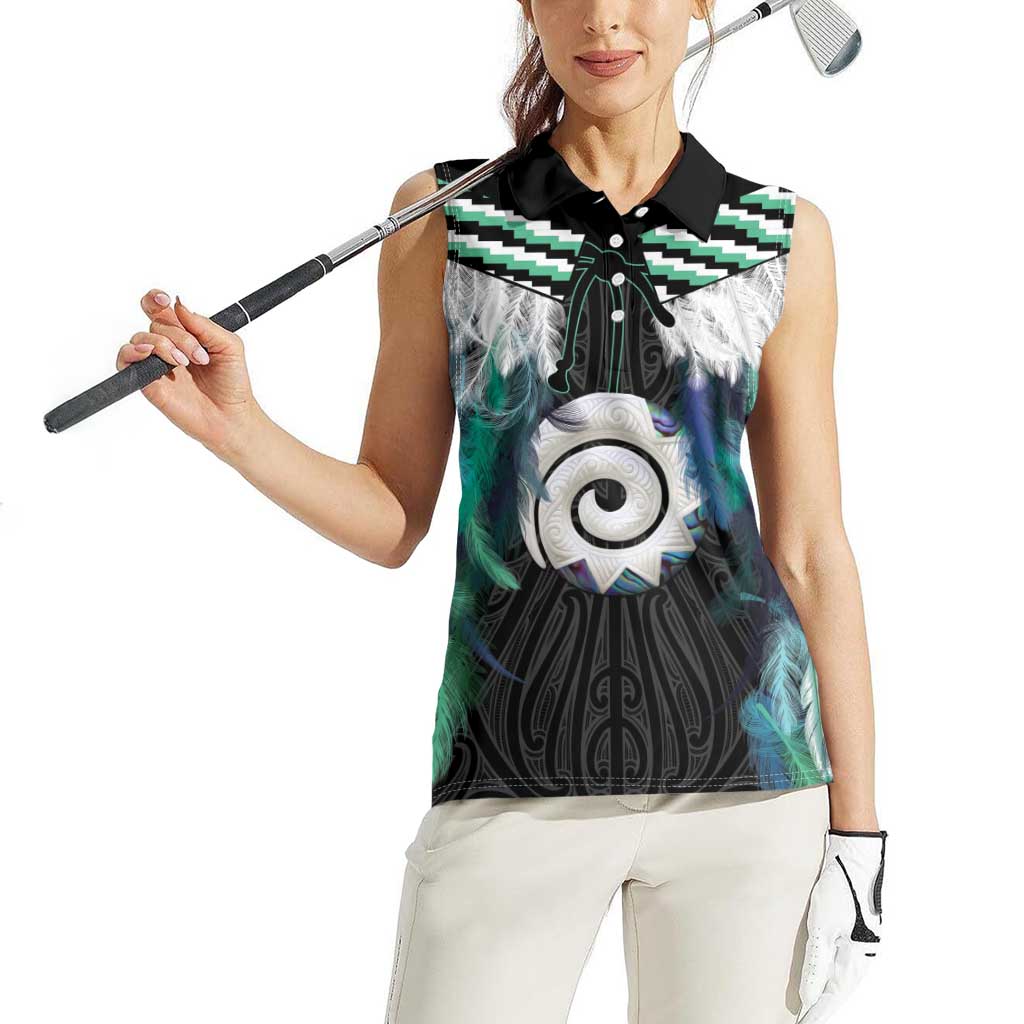 Aotearoa Korowai Motif Women Sleeveless Polo Shirt Maori Koru Poutama