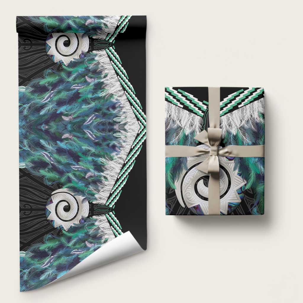 Aotearoa Korowai Motif Wrapping Paper Maori Koru Poutama LT14 58" × 23" Turquoise - Polynesian Pride
