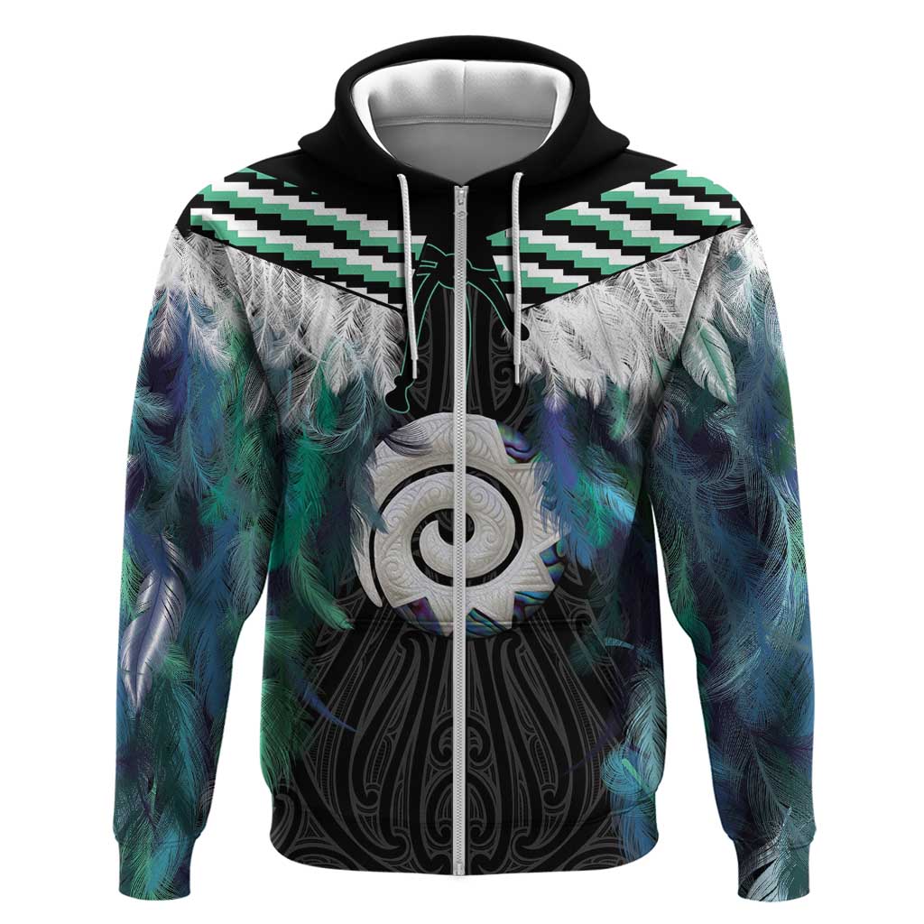 Aotearoa Korowai Motif Zip Hoodie Maori Koru Poutama LT14 Zip Hoodie Turquoise - Polynesian Pride