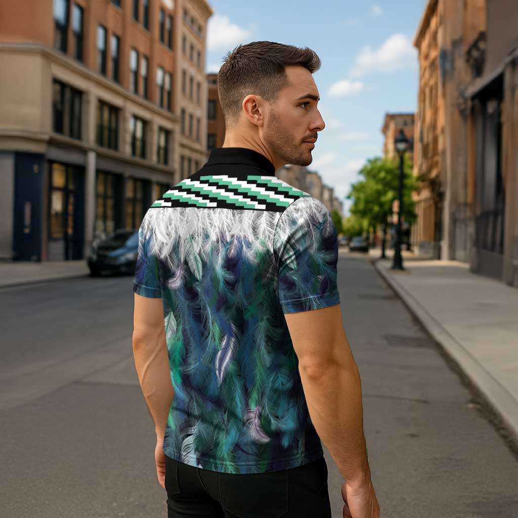 Aotearoa Korowai Motif Zipper Polo Shirt Maori Koru Poutama - Polynesian Pride