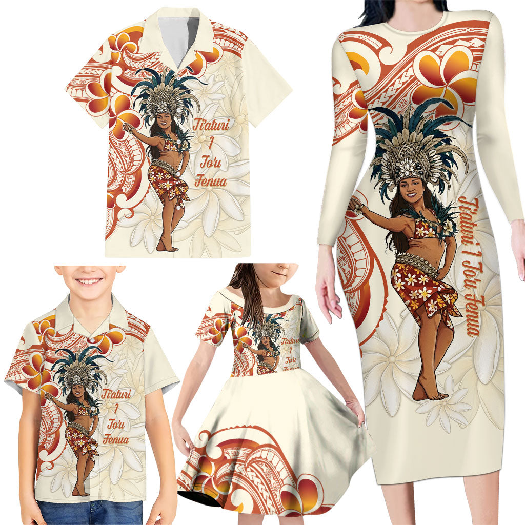 Heiva i Tahiti Family Matching Long Sleeve Bodycon Dress and Hawaiian Shirt Ori Tahitian Dance Tiare Maori