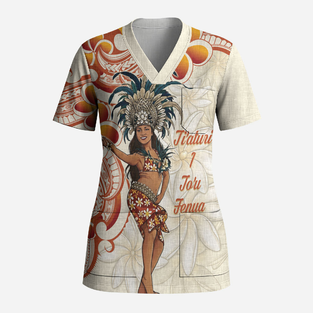 Heiva i Tahiti Scrub Top Ori Tahitian Dance Tiare Maori