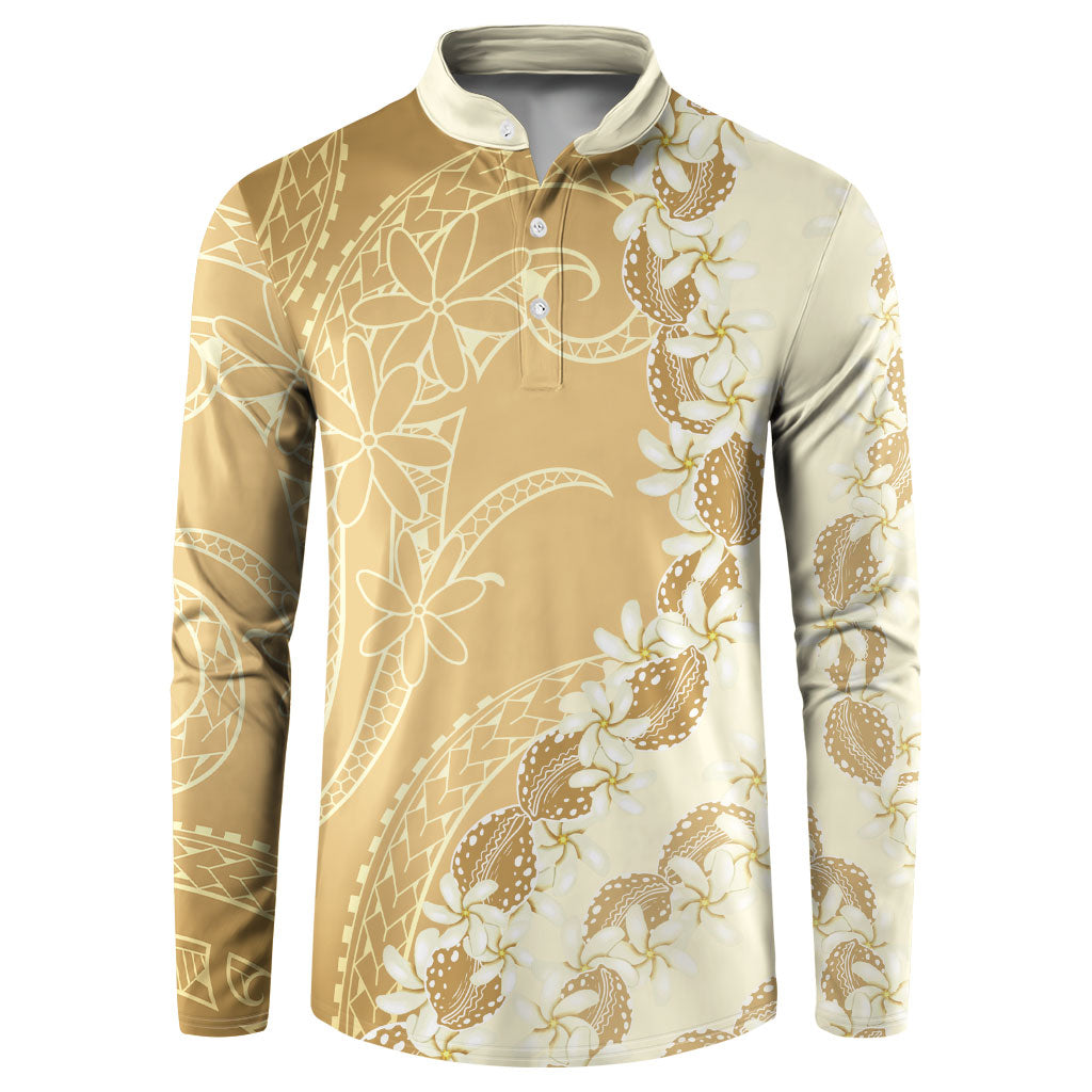 Heiva i Tahiti Button Sweatshirt Tahitian Tiare Maori Cowrie Lei Brown