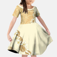 Heiva i Tahiti Family Matching Short Sleeve Bodycon Dress and Hawaiian Shirt Tahitian Tiare Maori Cowrie Lei Brown LT14 Daughter's Dress Brown - Polynesian Pride