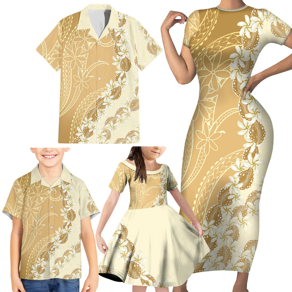 Heiva i Tahiti Family Matching Short Sleeve Bodycon Dress and Hawaiian Shirt Tahitian Tiare Maori Cowrie Lei Brown LT14 - Polynesian Pride