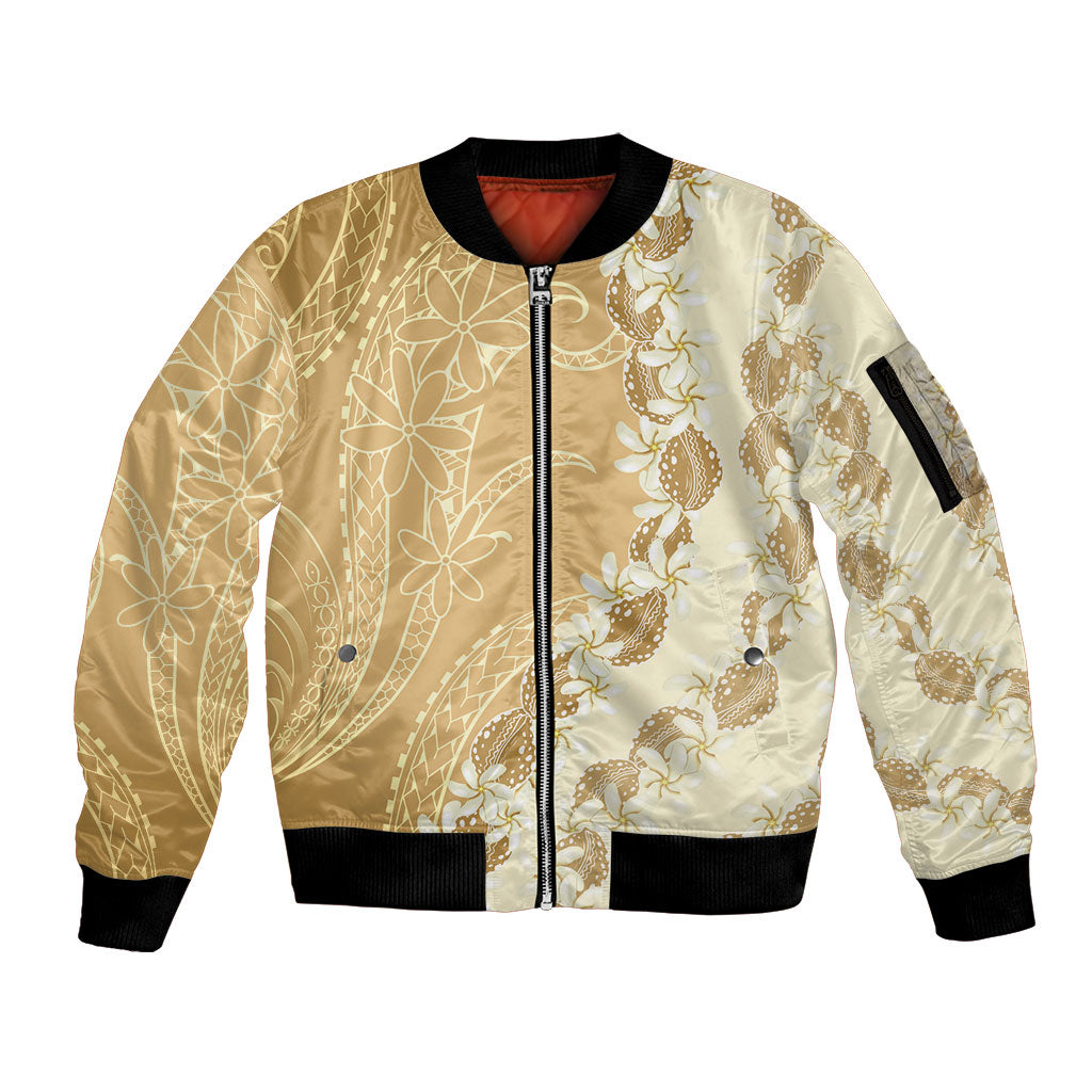 Heiva i Tahiti Sleeve Zip Bomber Jacket Tahitian Tiare Maori Cowrie Lei Brown LT14 Unisex Brown - Polynesian Pride