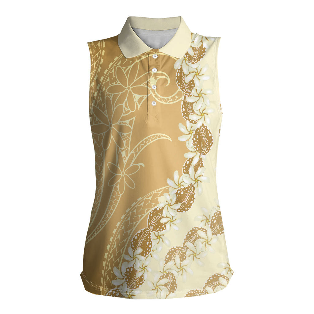Heiva i Tahiti Women Sleeveless Polo Shirt Tahitian Tiare Maori Cowrie Lei Brown