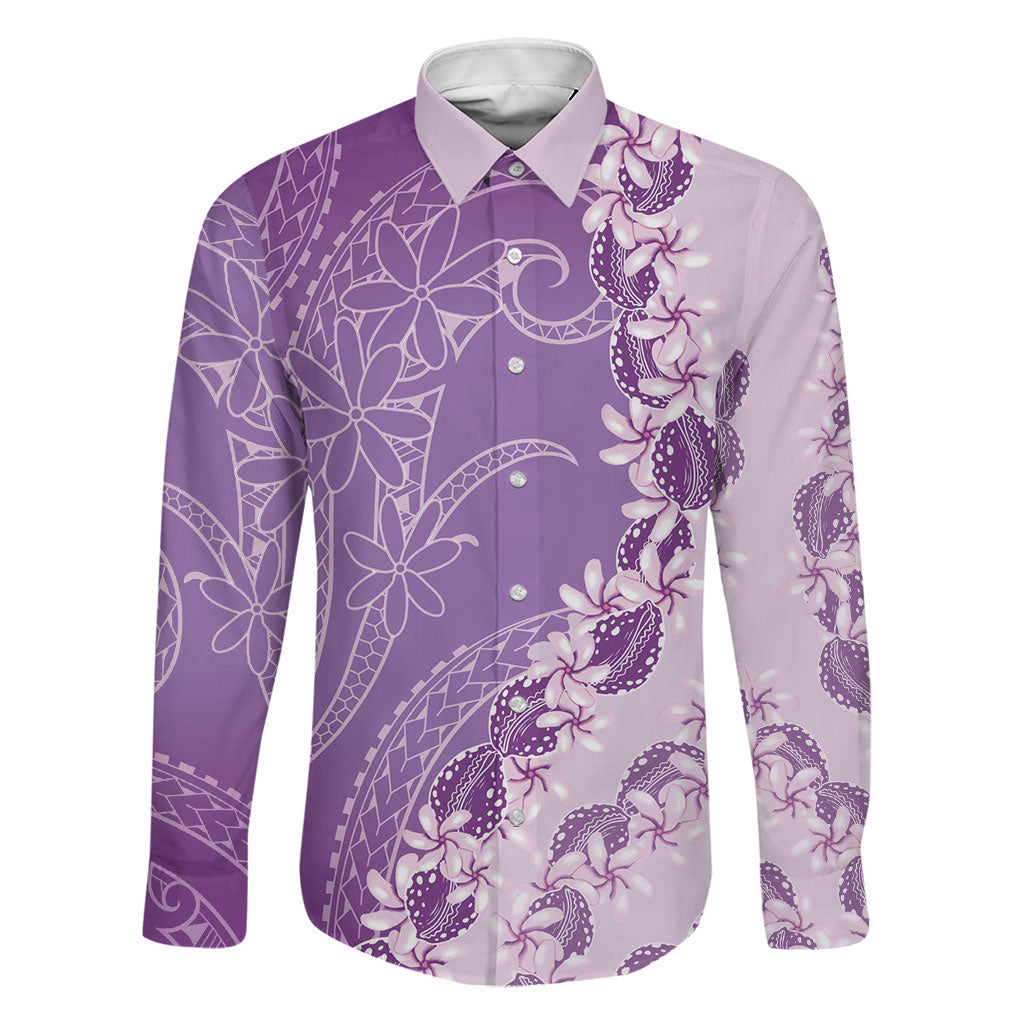 Heiva i Tahiti Family Matching Short Sleeve Bodycon Dress and Hawaiian Shirt Tahitian Tiare Maori Cowrie Lei Purple LT14 Dad's Shirt - Long Sleeve Purple - Polynesian Pride