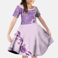 Heiva i Tahiti Family Matching Tank Maxi Dress and Hawaiian Shirt Tahitian Tiare Maori Cowrie Lei Purple LT14 Daughter's Dress Purple - Polynesian Pride