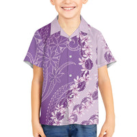 Heiva i Tahiti Family Matching Tank Maxi Dress and Hawaiian Shirt Tahitian Tiare Maori Cowrie Lei Purple LT14 Son's Shirt Purple - Polynesian Pride