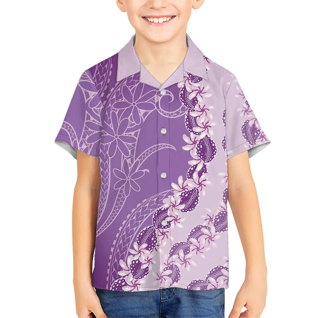 Heiva i Tahiti Kid Hawaiian Shirt Tahitian Tiare Maori Cowrie Lei Purple