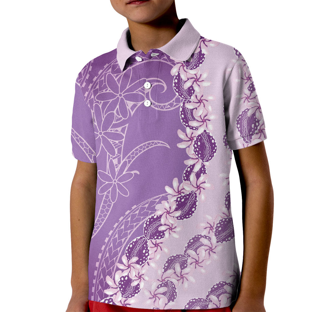 Heiva i Tahiti Kid Polo Shirt Tahitian Tiare Maori Cowrie Lei Purple
