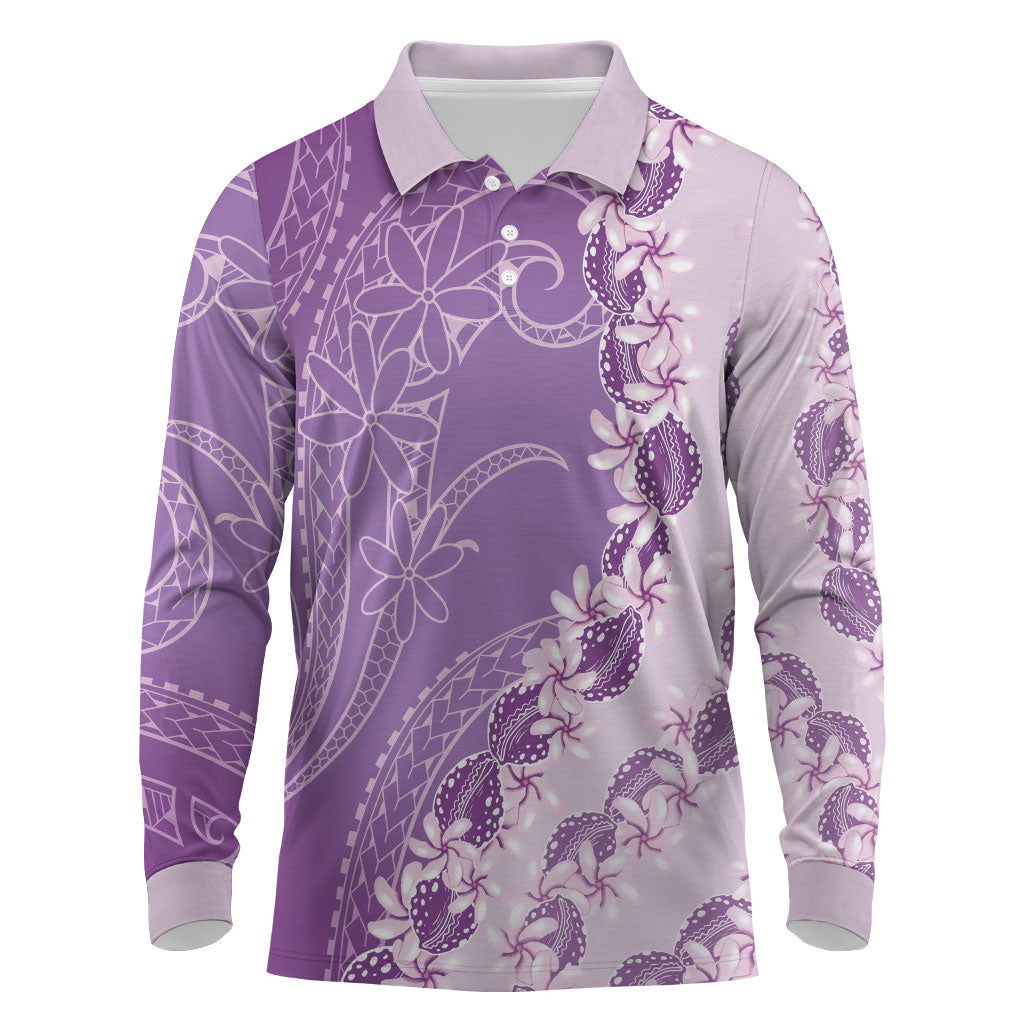 Heiva i Tahiti Long Sleeve Polo Shirt Tahitian Tiare Maori Cowrie Lei Purple