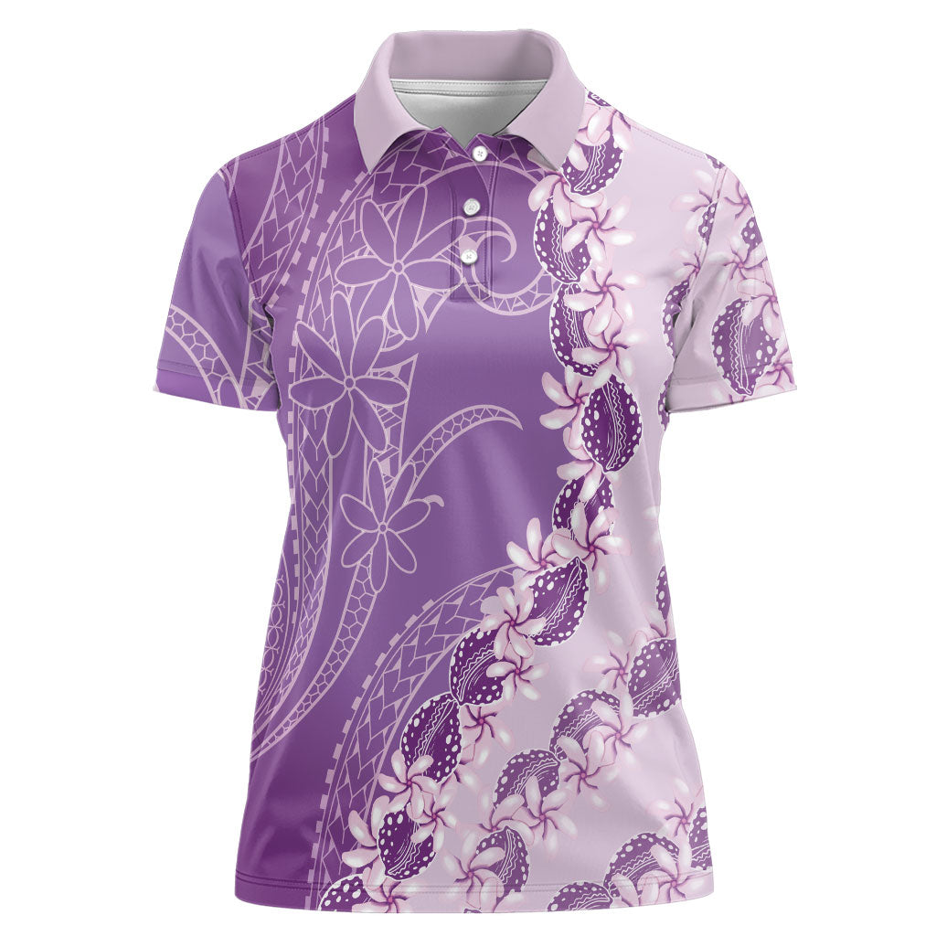 Heiva i Tahiti Women Polo Shirt Tahitian Tiare Maori Cowrie Lei Purple