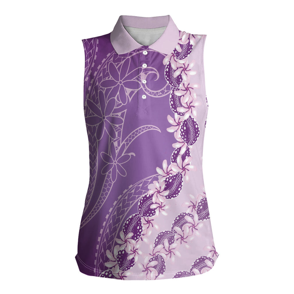 Heiva i Tahiti Women Sleeveless Polo Shirt Tahitian Tiare Maori Cowrie Lei Purple
