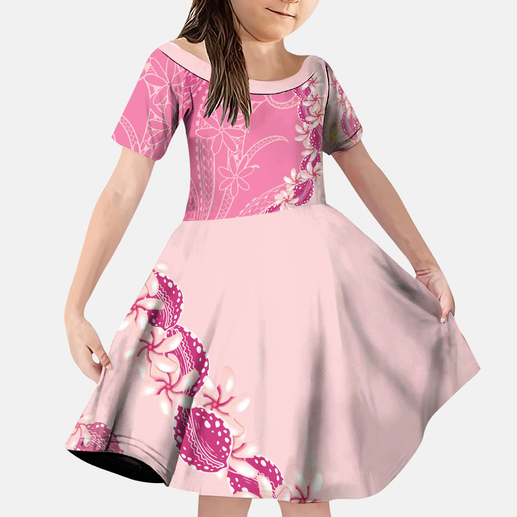 Heiva i Tahiti Family Matching Mermaid Dress and Hawaiian Shirt Tahitian Tiare Maori Cowrie Lei Pink LT14 Daughter's Dress Pink - Polynesian Pride
