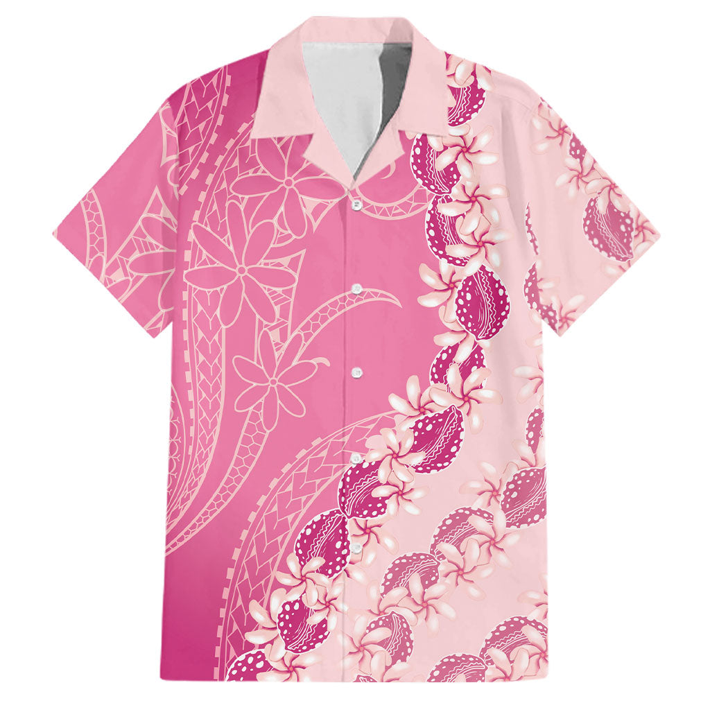 Heiva i Tahiti Family Matching Short Sleeve Bodycon Dress and Hawaiian Shirt Tahitian Tiare Maori Cowrie Lei Pink LT14 Dad's Shirt - Short Sleeve Pink - Polynesian Pride