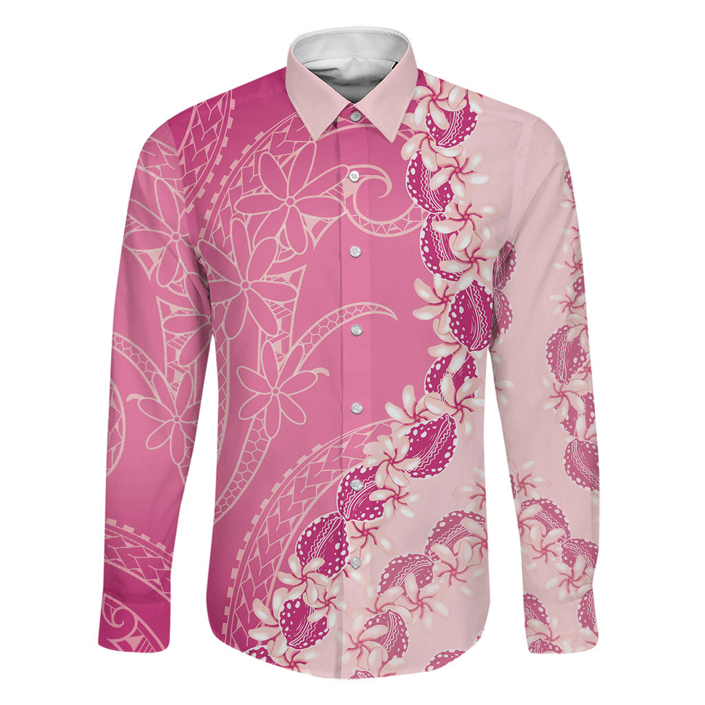 Heiva i Tahiti Family Matching Short Sleeve Bodycon Dress and Hawaiian Shirt Tahitian Tiare Maori Cowrie Lei Pink LT14 Dad's Shirt - Long Sleeve Pink - Polynesian Pride