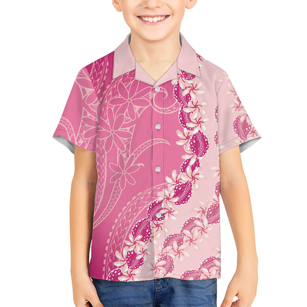 Heiva i Tahiti Family Matching Short Sleeve Bodycon Dress and Hawaiian Shirt Tahitian Tiare Maori Cowrie Lei Pink LT14 Son's Shirt Pink - Polynesian Pride