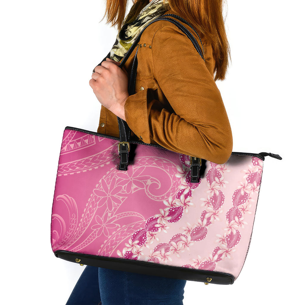 Heiva i Tahiti Leather Tote Bag Tahitian Tiare Maori Cowrie Lei Pink