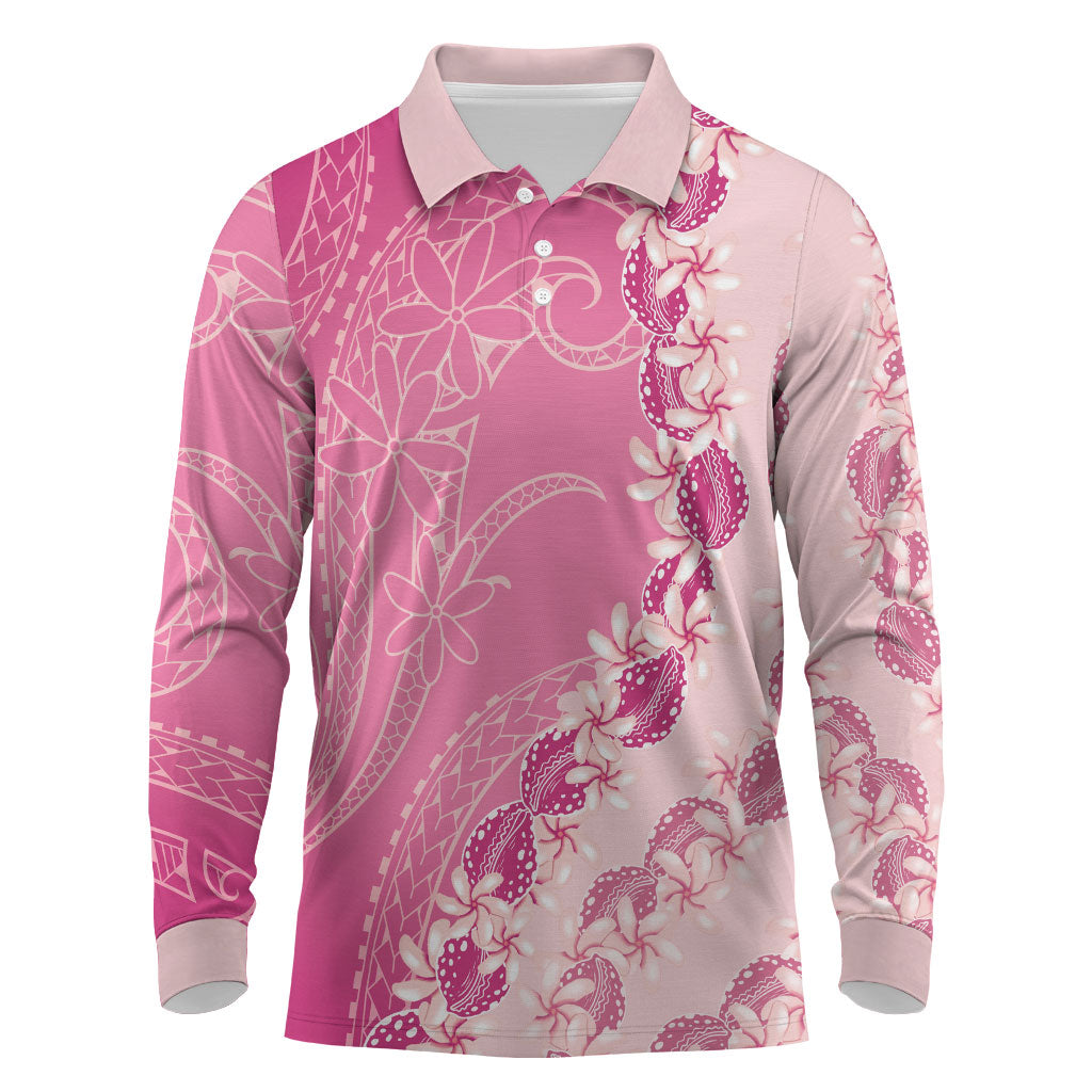 Heiva i Tahiti Long Sleeve Polo Shirt Tahitian Tiare Maori Cowrie Lei Pink
