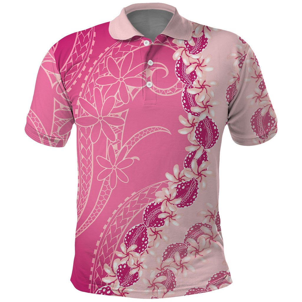 Heiva i Tahiti Polo Shirt Tahitian Tiare Maori Cowrie Lei Pink