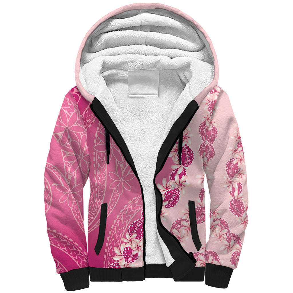 Heiva i Tahiti Sherpa Hoodie Tahitian Tiare Maori Cowrie Lei Pink