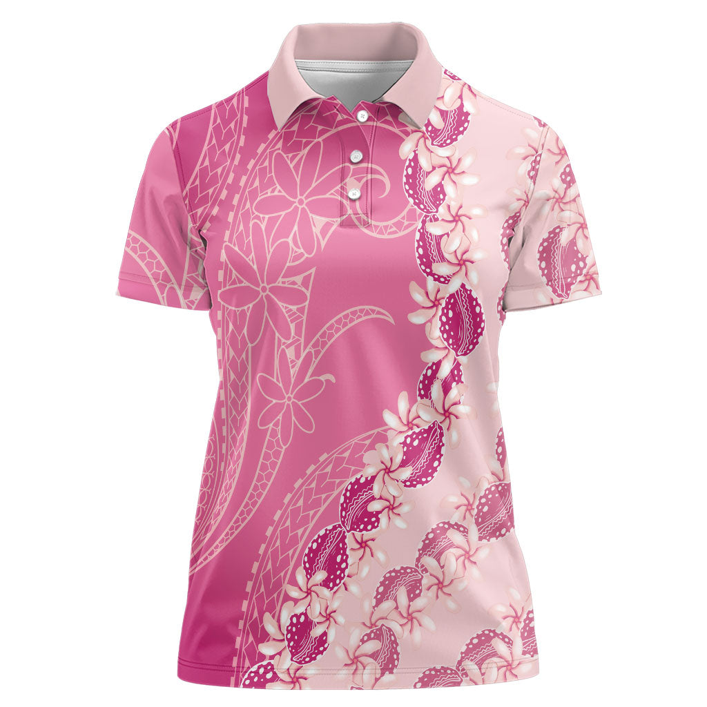 Heiva i Tahiti Women Polo Shirt Tahitian Tiare Maori Cowrie Lei Pink