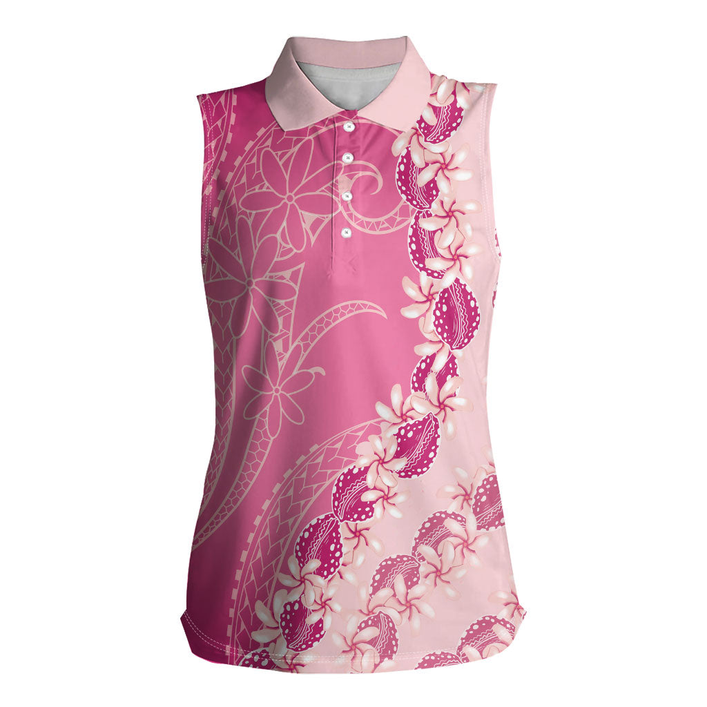 Heiva i Tahiti Women Sleeveless Polo Shirt Tahitian Tiare Maori Cowrie Lei Pink