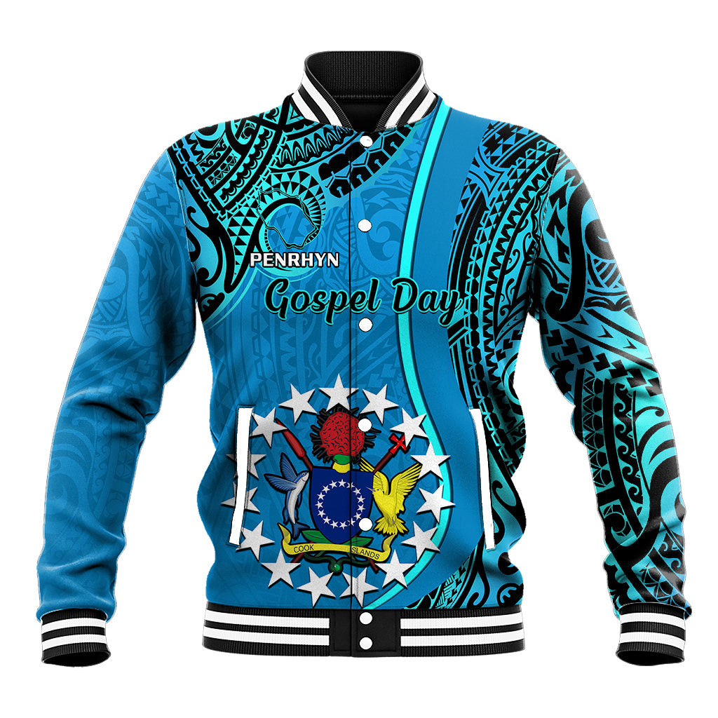 Personalised 13 March Penrhyn Island Gospel Day Baseball Jacket Cook Islands Tribal Pattern LT14 Unisex Blue - Polynesian Pride