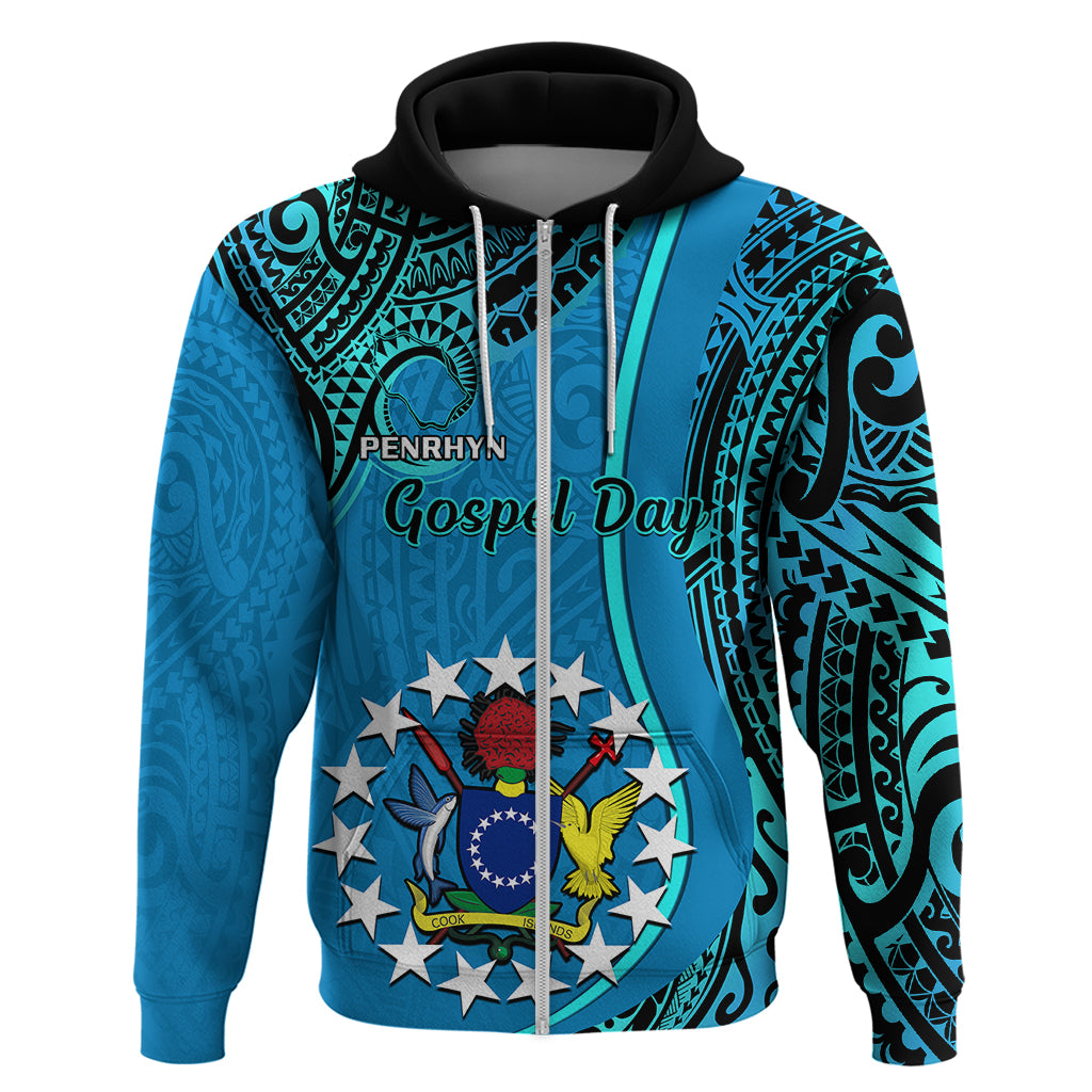 Custom 13 March Penrhyn Island Gospel Day Hoodie Cook Islands Tribal Pattern LT14 Zip Hoodie Blue - Polynesian Pride