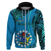 Custom 13 March Penrhyn Island Gospel Day Hoodie Cook Islands Tribal Pattern LT14 Zip Hoodie Blue - Polynesian Pride