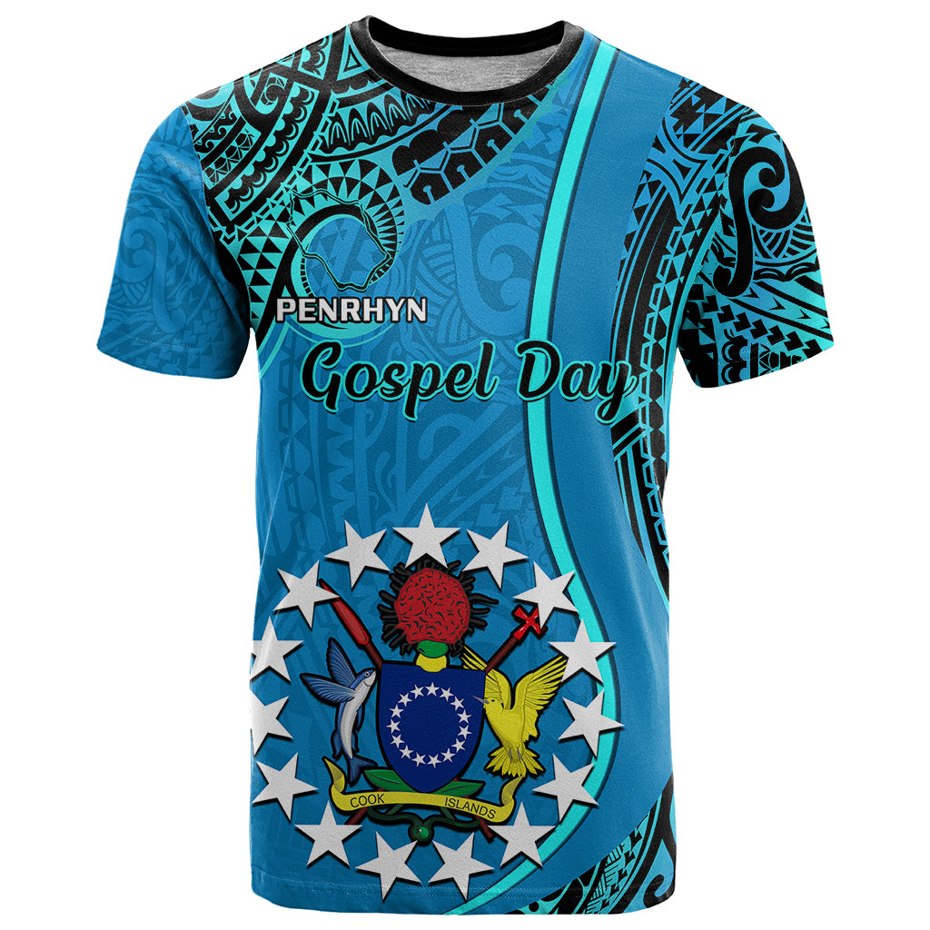 Custom 13 March Penrhyn Island Gospel Day T Shirt Cook Islands Tribal Pattern LT14 Blue - Polynesian Pride