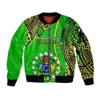 25 May Palmerston Island Gospel Day Sleeve Zip Bomber Jacket Cook Islands Tribal Pattern LT14 Unisex Green - Polynesian Pride