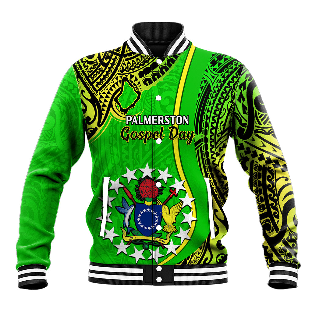 Personalised 25 May Palmerston Island Gospel Day Baseball Jacket Cook Islands Tribal Pattern LT14 Unisex Green - Polynesian Pride