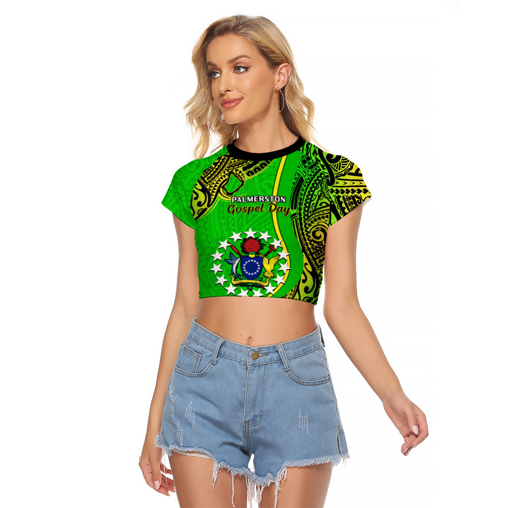 Personalised 25 May Palmerston Island Gospel Day Raglan Cropped T Shirt Cook Islands Tribal Pattern LT14 Female Green - Polynesian Pride