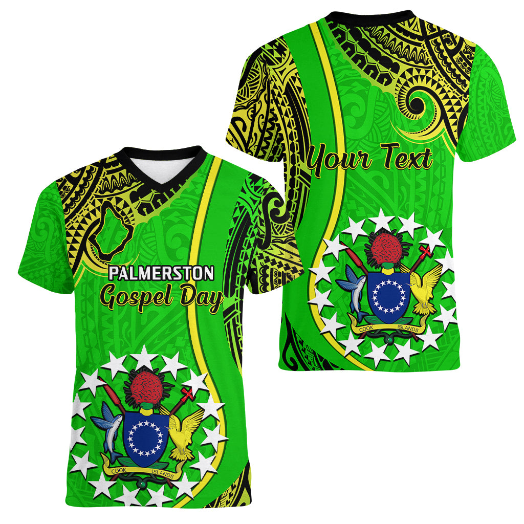 Personalised 25 May Palmerston Island Gospel Day Women V Neck T Shirt Cook Islands Tribal Pattern LT14 - Polynesian Pride