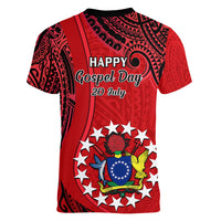 20 July Atiu Island Gospel Day Women V Neck T Shirt Cook Islands Tribal Pattern LT14 - Polynesian Pride