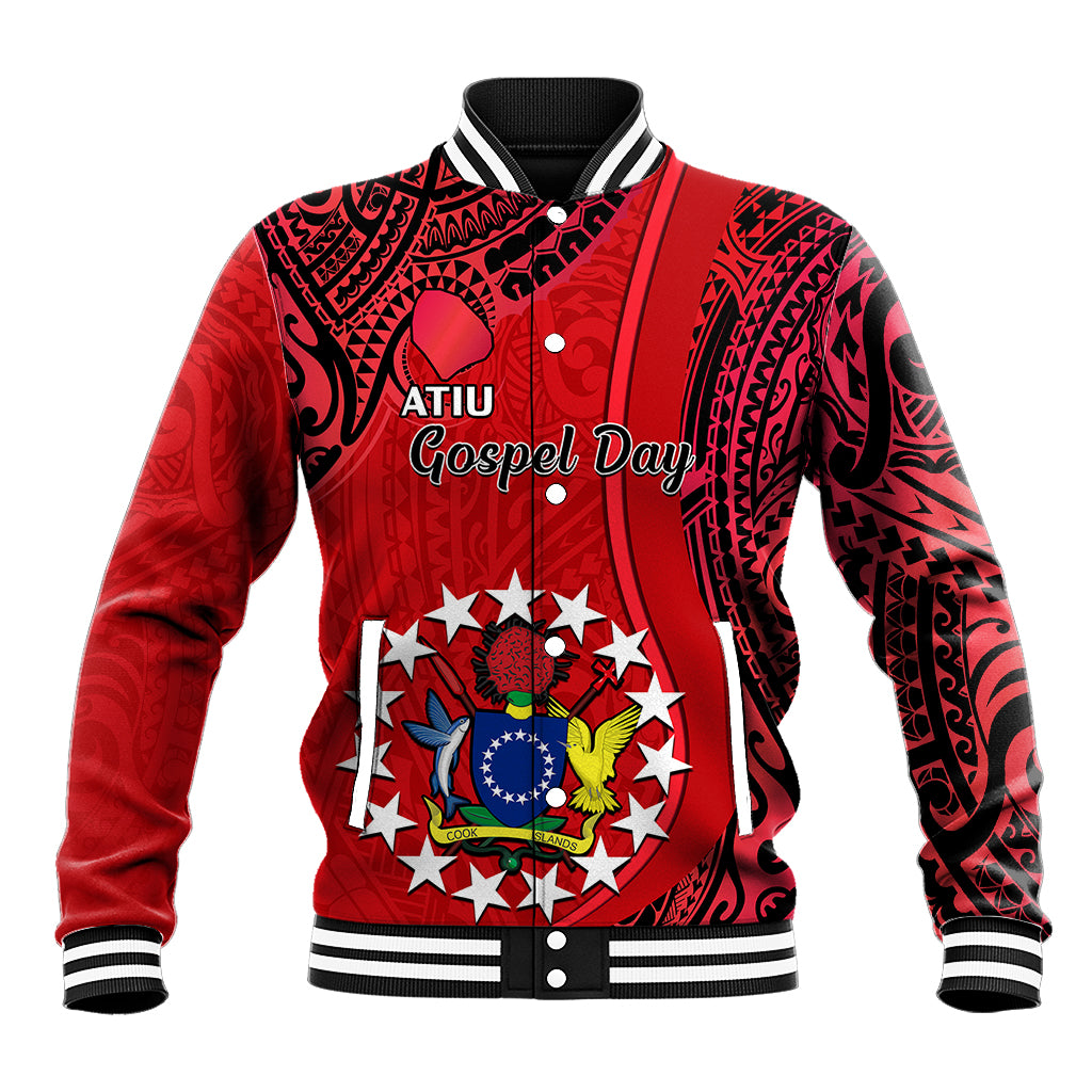 Personalised 20 July Atiu Island Gospel Day Baseball Jacket Cook Islands Tribal Pattern LT14 Unisex Red - Polynesian Pride