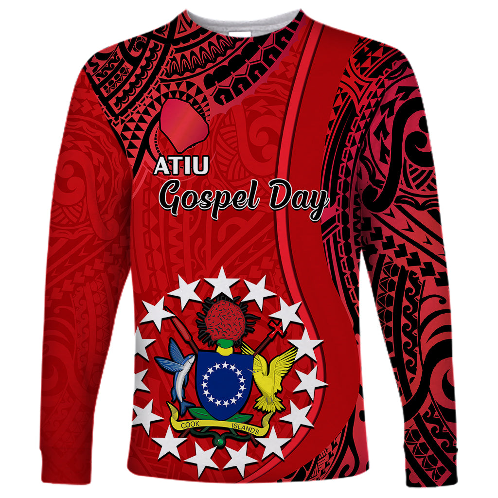 Personalised 20 July Atiu Island Gospel Day Long Sleeve Shirt Cook Islands Tribal Pattern LT14 Unisex Red - Polynesian Pride