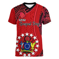 Personalised 20 July Atiu Island Gospel Day Women V Neck T Shirt Cook Islands Tribal Pattern LT14 Female Red - Polynesian Pride