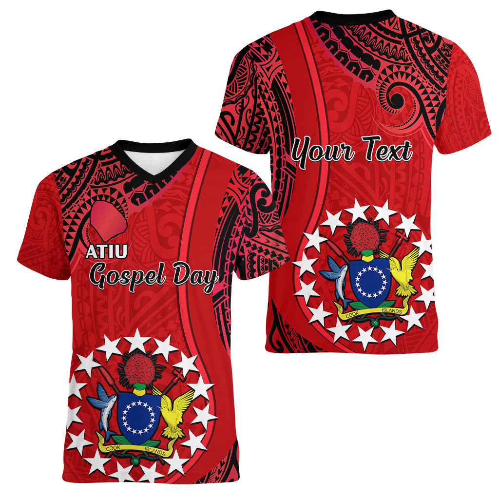 Personalised 20 July Atiu Island Gospel Day Women V Neck T Shirt Cook Islands Tribal Pattern LT14 - Polynesian Pride